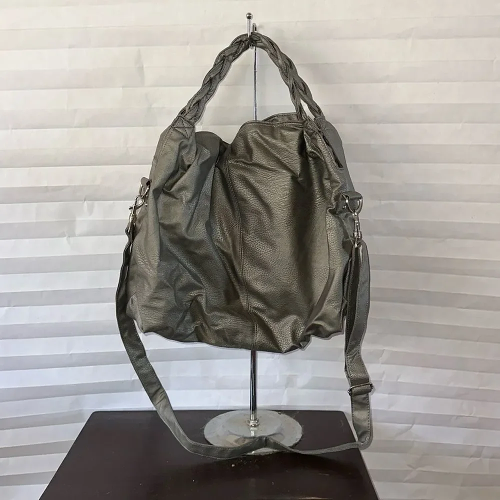 Silver Hobo Shoulder Bag Women’s Oversized Purse Drop Handles Fashion Tote